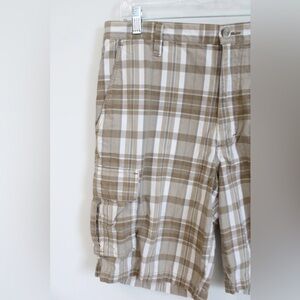 Dockers Tan and White 100% Cotton Plaid Shorts Size 42